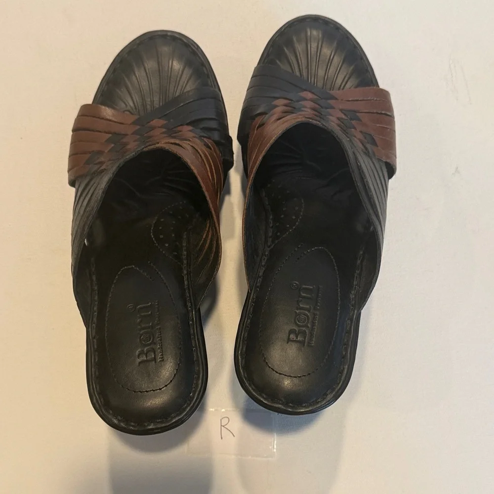 Born Black & Brown Woven Leather Wedge Slide